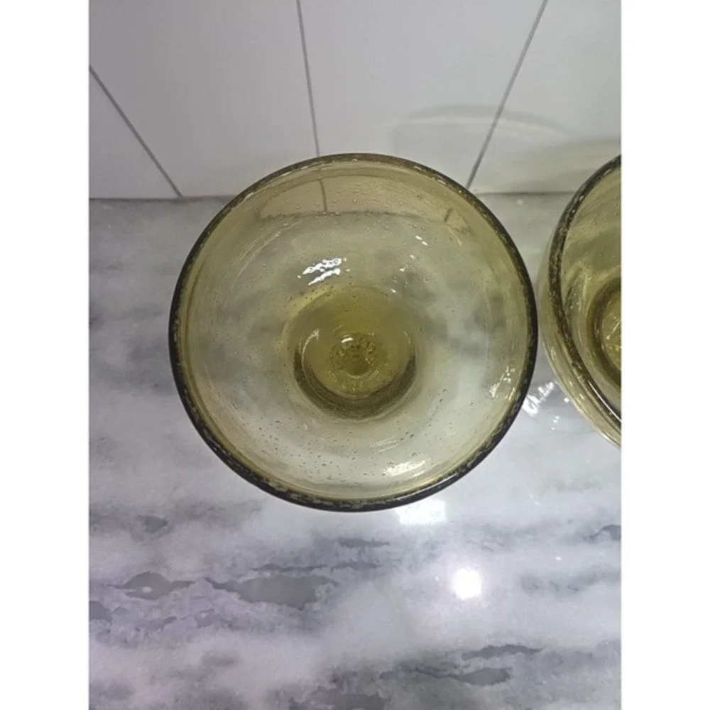 Pier 1 Hand Blown Margarita Glasses, Amber Bubble Design, Set of 2, Cocktail‎
